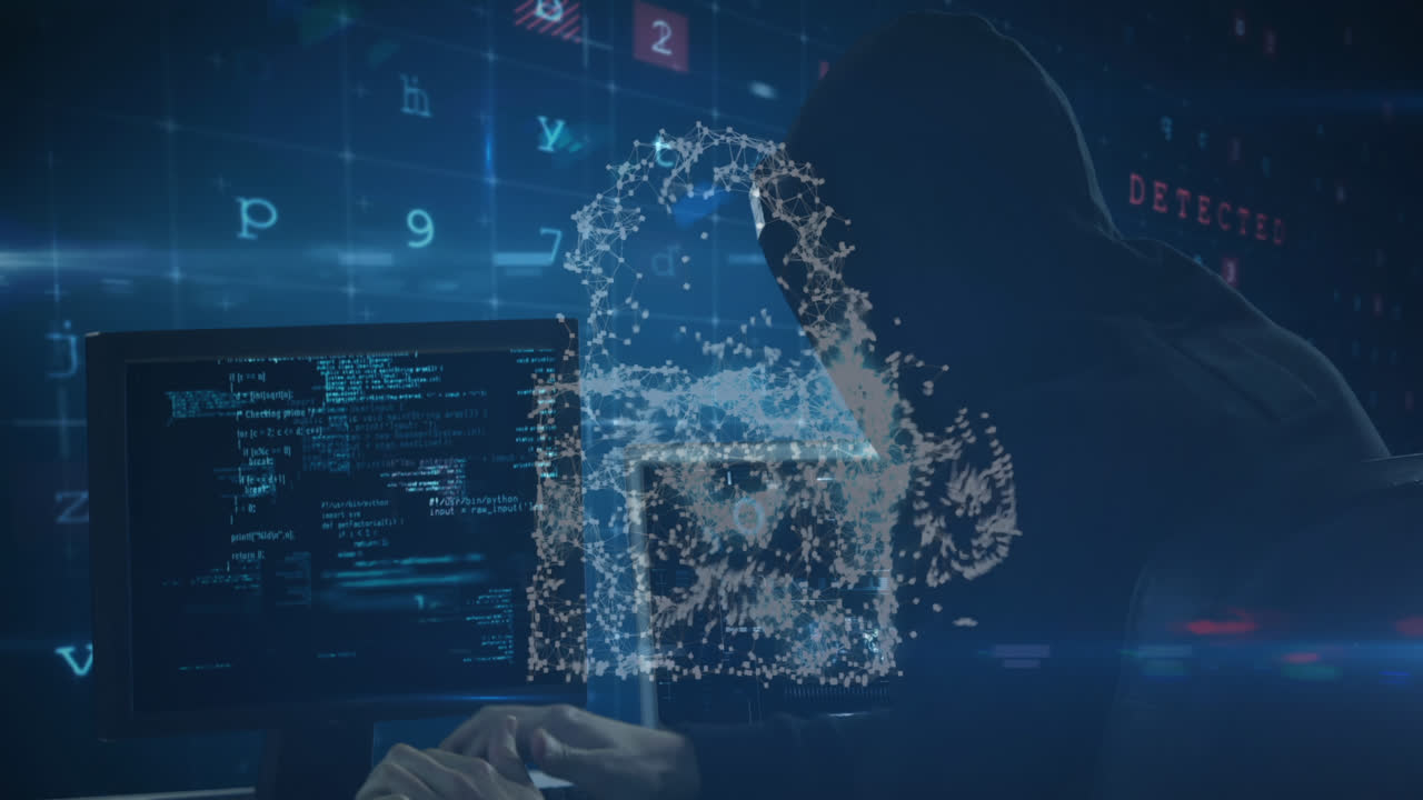 Animation of scanning, numbers and online security padlock Premium ...