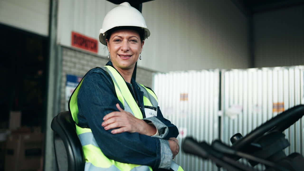 Female forklift operator in warehouse