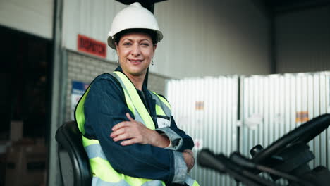 female forklift operator in warehouse