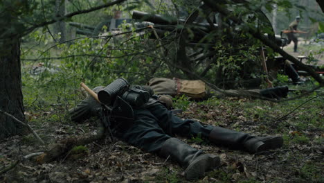 world war i soldiers resting in the forest