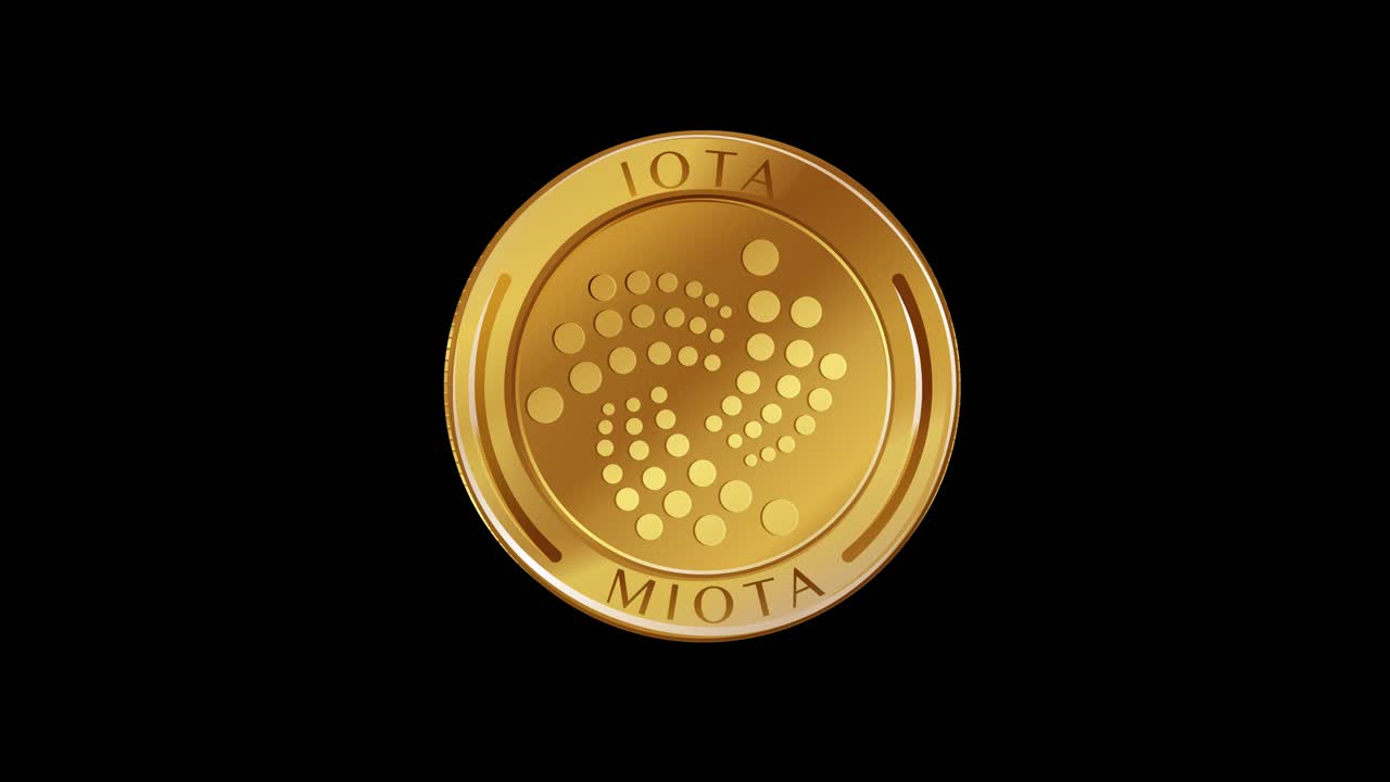 una animación de 20 segundos que muestra monedas de miota giratorias sobre un fondo negro, destacando su diseño y movimiento