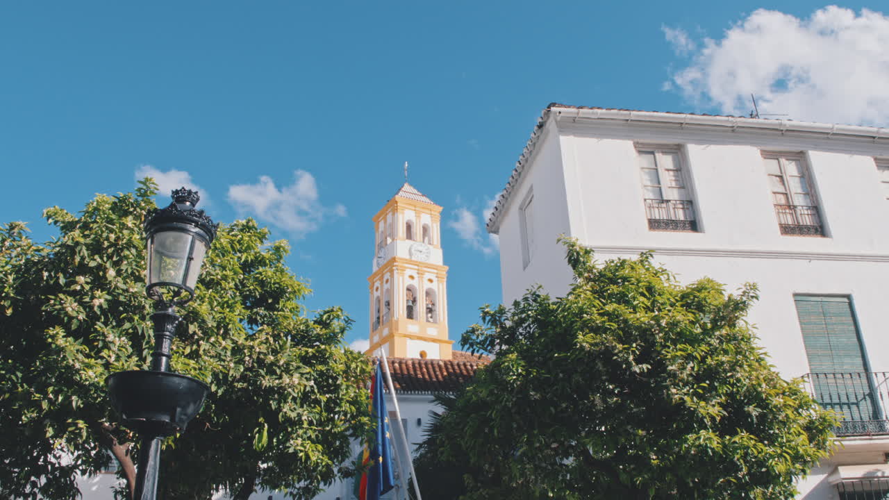 4K Iglesia de Nuestra Señora de la Encarnación tower (Church of the Incarnation) in Marbella's old town, Andalusia