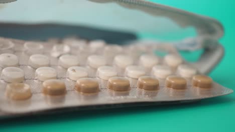 close-up of birth control pills in a blister pack