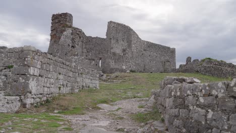 old fortification of rozafa castle during the day with grey sky near shkoder, northwestern albania, wide shot