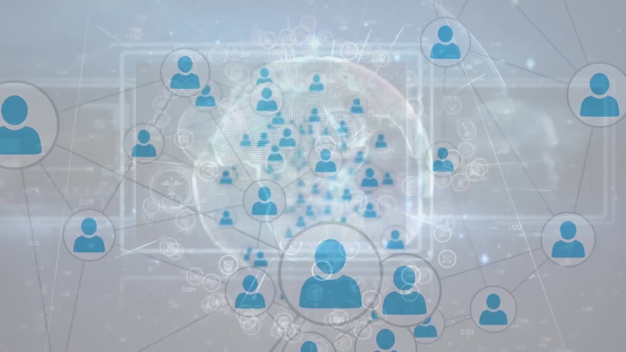 Animazione di globo con rete di connessioni e icone di persone