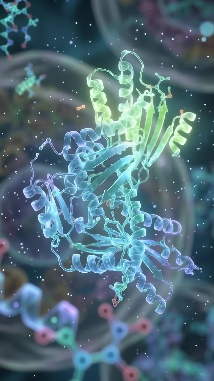 Animazione 3D della struttura di una molecola proteica in rotazione