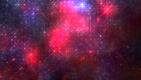 flying and shiny red stars with glitters in dark galaxy