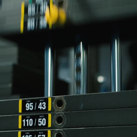 weights in a gym in close-up