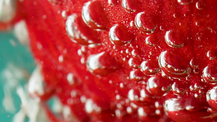 Strawberry in Water with Bubbles