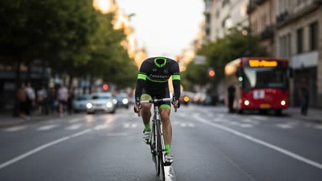 A Cyclist in Motion: Captured Moments on the Open Road Showcases the Determination and Focus of a Cycling Enthusiast Amidst Urban Life