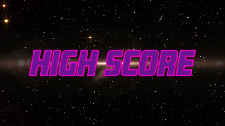 High score text banner over shining stars against black background