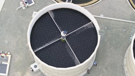 modern wastewater treatment plant with round tubs for recycling dirty sewage waters