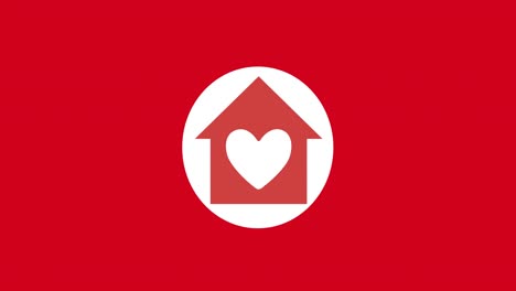 Animation-of-house-with-heart-icon-over-red-background