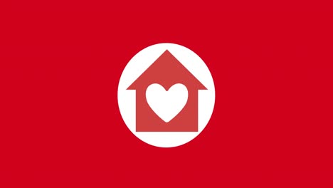 animation of house with heart icon over red background