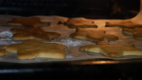 a beautiful batch of gingerbread cookies in star shape is baking in over