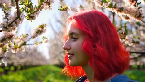 woman in a blooming orchard