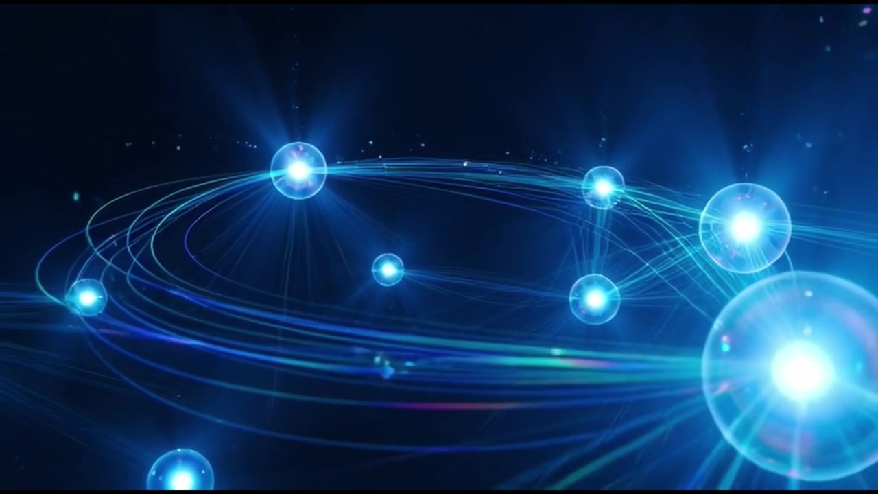 Abstract Digital Network Connection with Glowing Blue Spheres and Light Trails