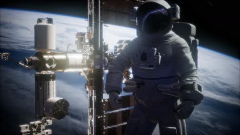 estación espacial internacional y astronauta en el espacio exterior sobre el planeta tierra