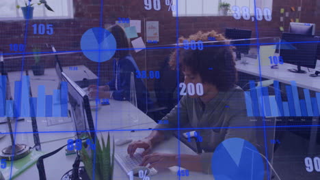 animación del procesamiento de datos financieros sobre diversas personas de negocios en la oficina
