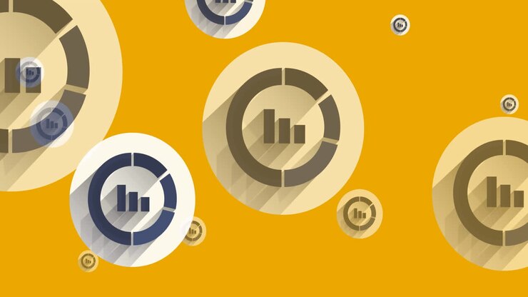 Animazione di icone di statistiche online che si muovono su uno sfondo giallo