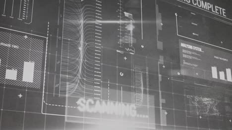 animation of statistics and data processing on black background