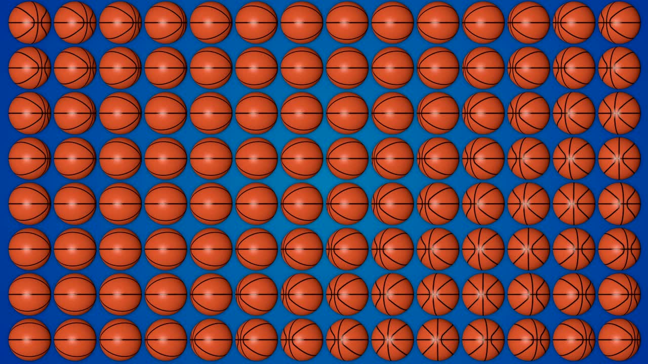 Basketball orange balls rolling 3d blue background pattern