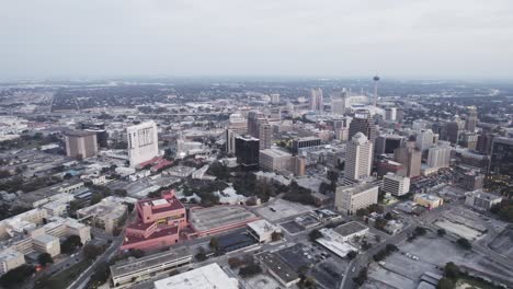 Drone-flight-over-San-Antonio-Texas-downtown-at