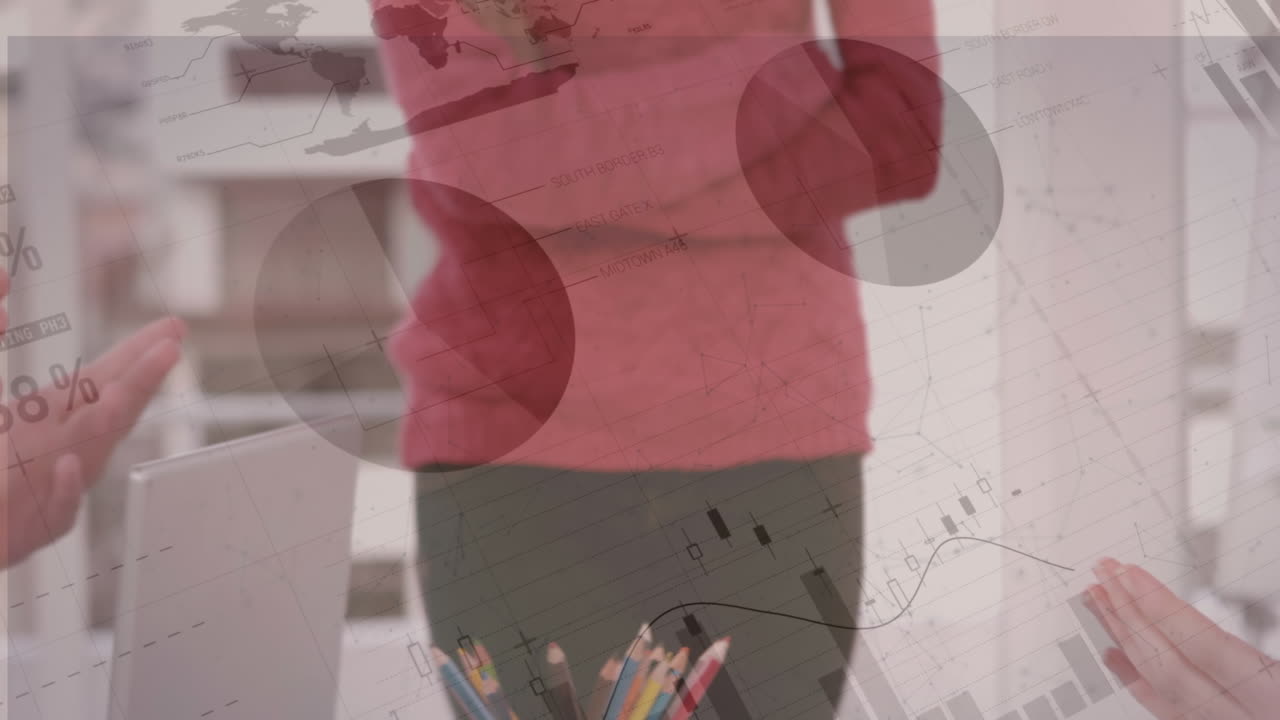 회의에서 박수를 치는 사업가들에 대한 통계 및 데이터 처리의 애니메이션