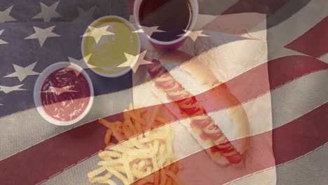 animation of usa flag over hot dogs