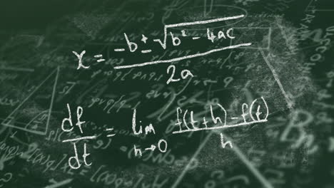 animación digital de ecuaciones matemáticas y diagramas flotando contra un fondo verde