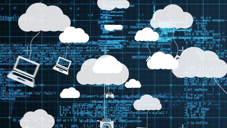 Animation of clouds with icons over data processing