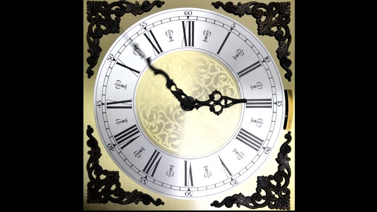 Clock face running forward at speed ornate grandfather time travel 4K