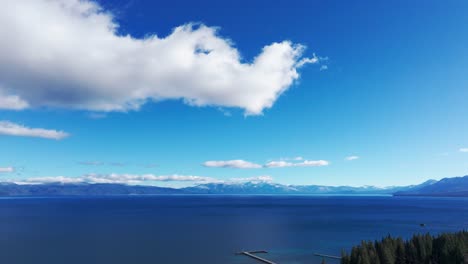 drone shot panning down of lake tahoe on a perfect sunny day