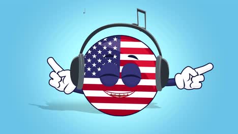 cartoon usa icon flag united states of america listen music with face animation