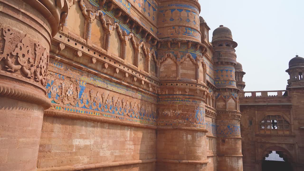 Wall carvings on outside wall of Maan Singh Palace of Gwalior fort in Madhya Pradesh India