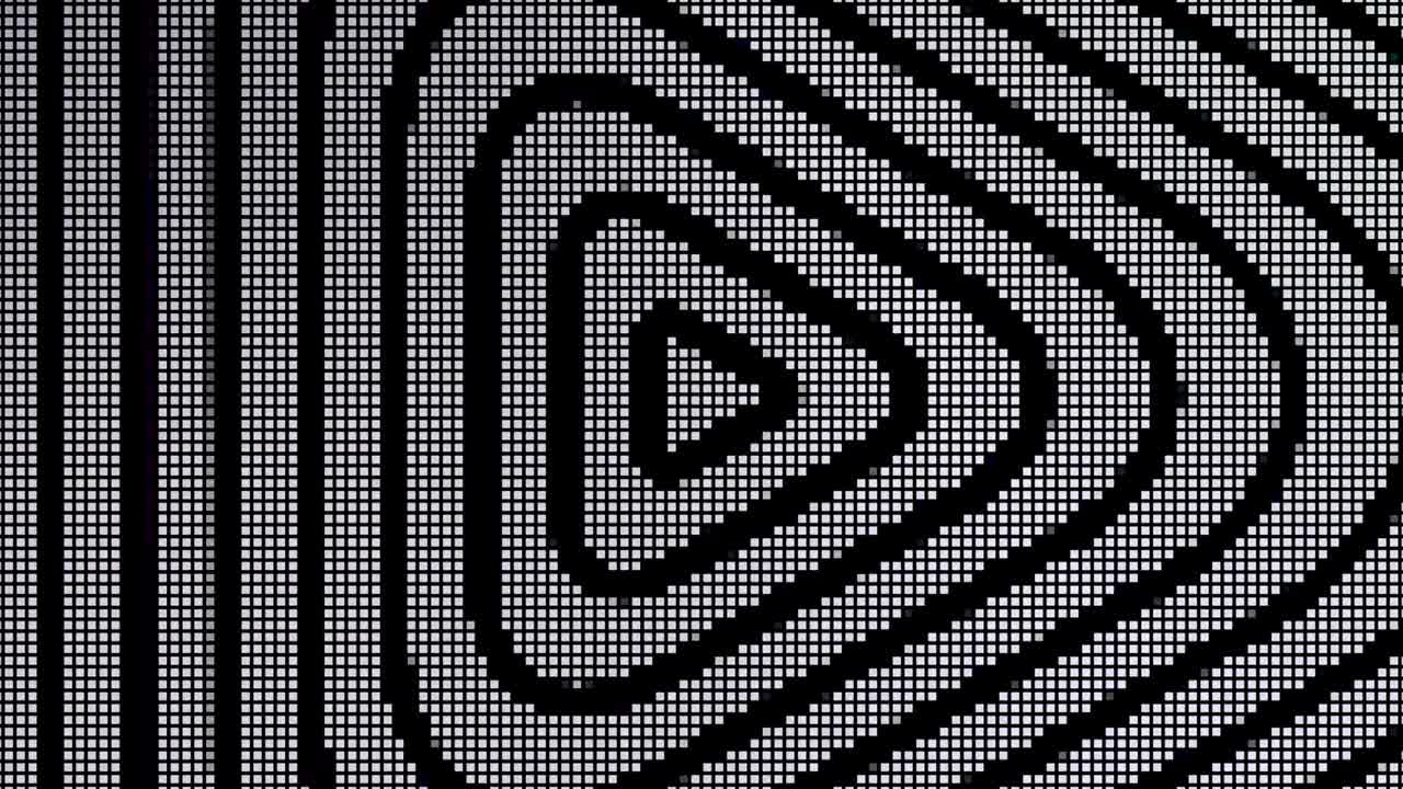 Geometric background with narrowing triangles in endless motion. Motion. Black silhouettes of triangles with smoothed angles in front of monochrome squares, seamless loop