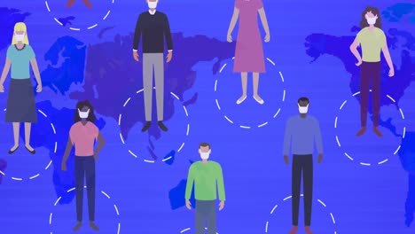 animation of people wearing face masks over world map