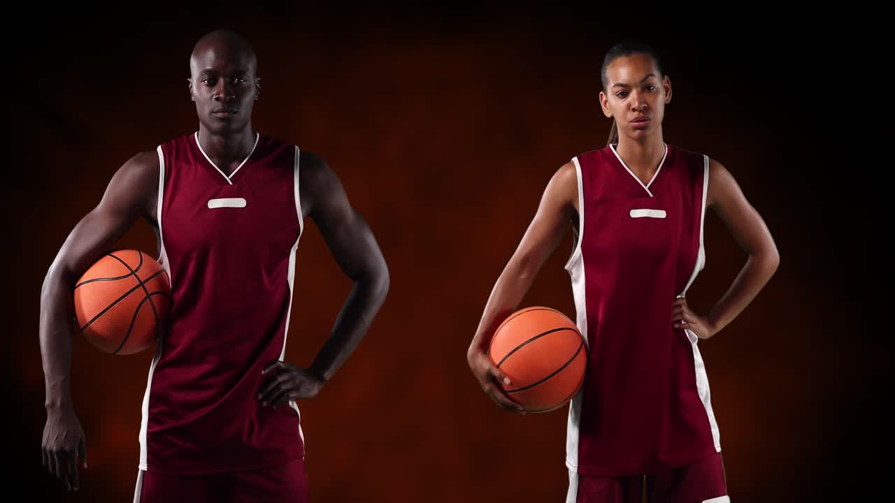 검은 바탕 위에 다양한 농구 선수들의 애니메이션