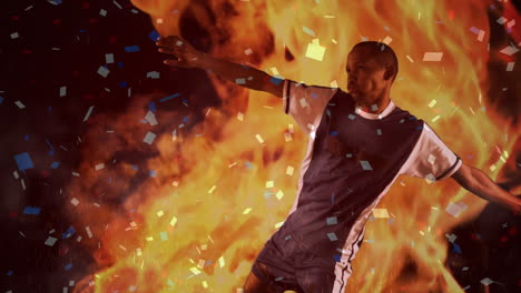 animación de llamas y confeti cayendo sobre el jugador de fútbol