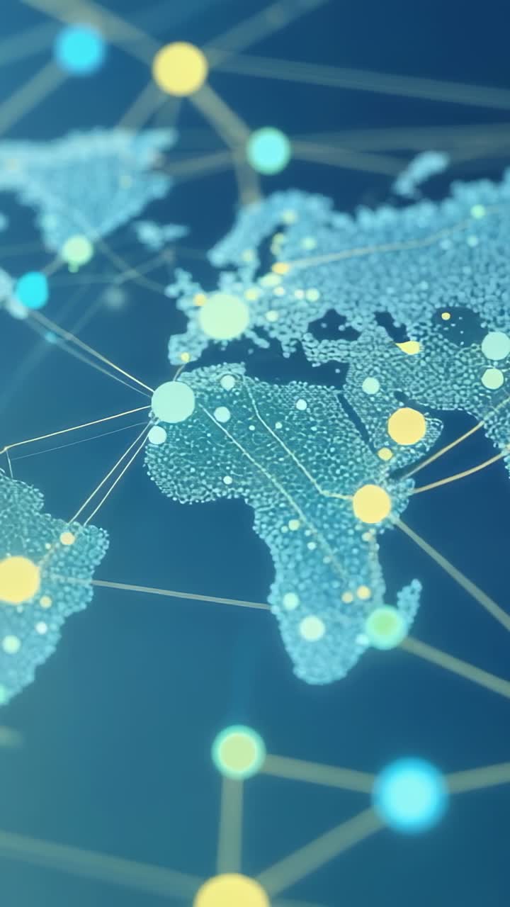 Vertical video: Starting Earth network map pulsing on navy backdrop, showing global data flow