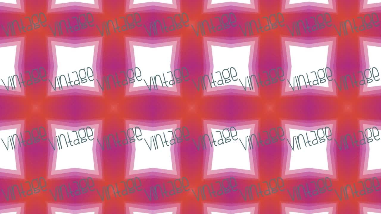 오렌지색과 분홍색 바탕에  ⁇ 색 사각형 위에 반복된 파란색으로 된 빈티지 텍스트의 애니메이션