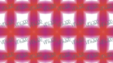 animación de texto vintage en azul repetido sobre cuadrados blancos sobre fondo naranja y rosa