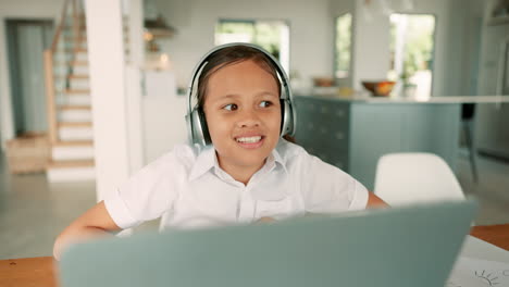 Girl,-laptop-and-hand-raised-for-education