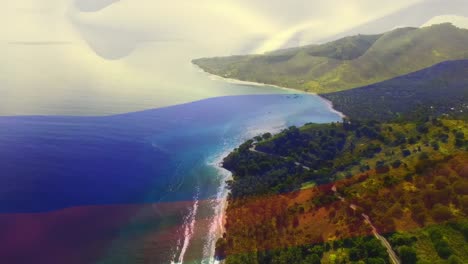 animation of flag of russia blowing over beach landscape