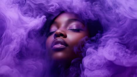 elegant african american woman in purple smoke