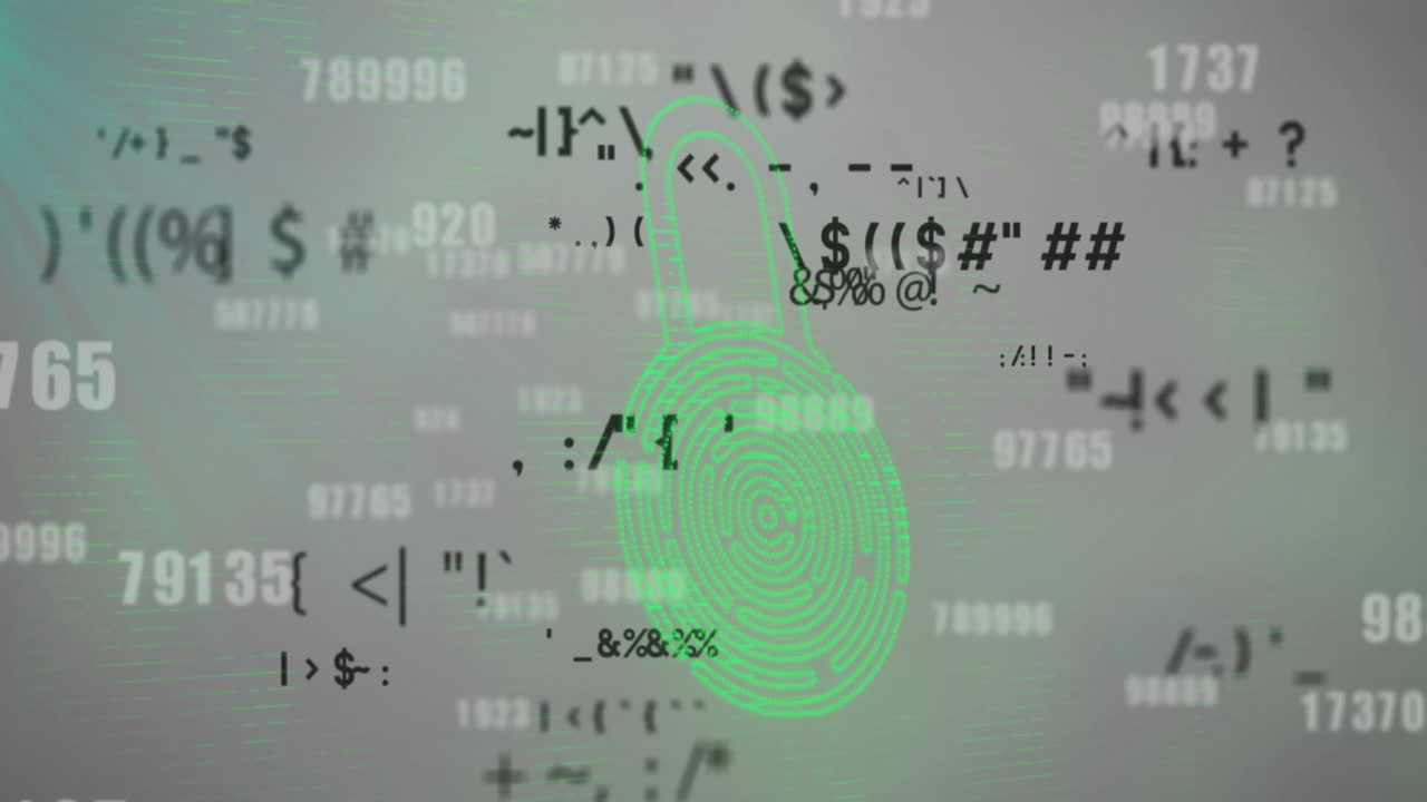 Animation of data processing and padlock on gray background