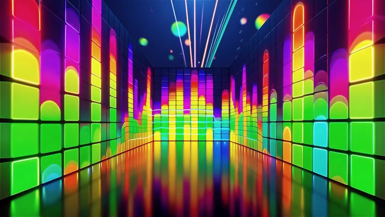 Futuristisk regnbuefarvet neon musik equalizer visualisering baggrund.