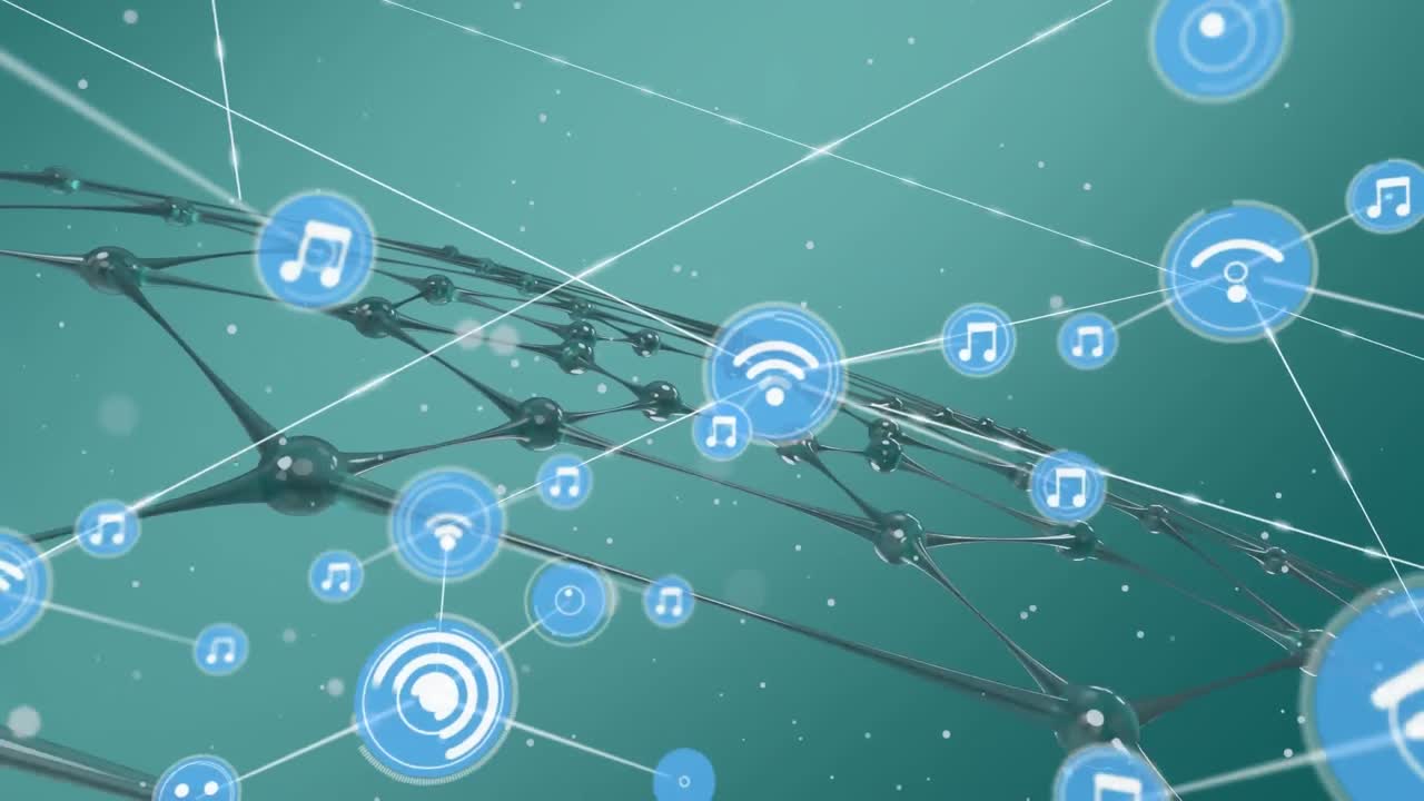 회색 배경에 아이콘과 모양으로 연결 네트워크의 애니메이션