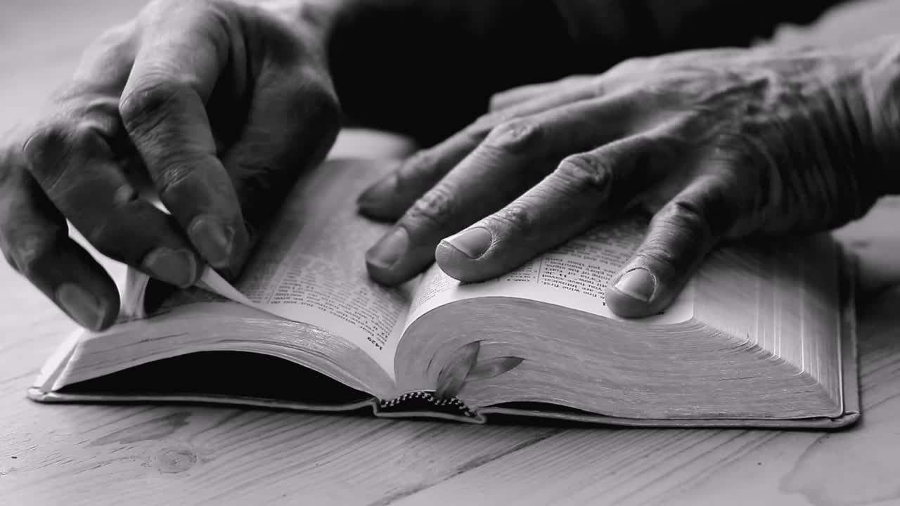 Modlící se k Bohu s Biblí, věrné uctívání s lidmi, archivní záběry, stock video