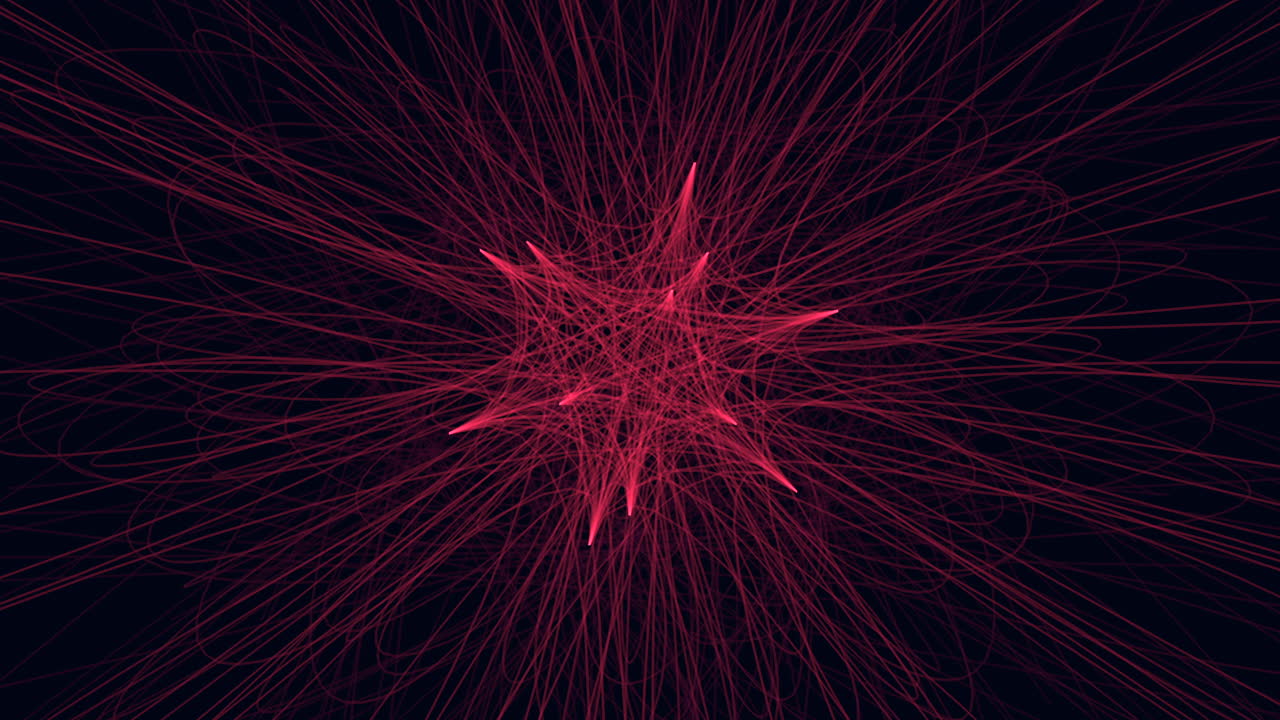 Neon red light trails radiate from the center to create a dynamic starburst pattern on a dark background, ideal as an energetic tech themed backdrop for presentations, titles or visual effects
